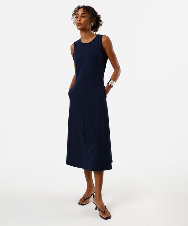 vestido midi feminino com recortes texturizado azul M