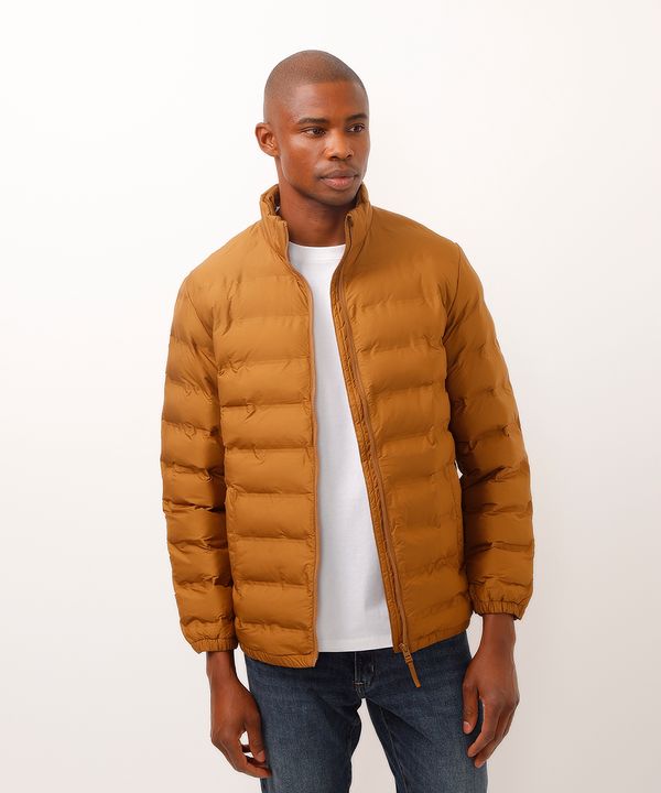 jaqueta puffer bolso com zíper marrom P