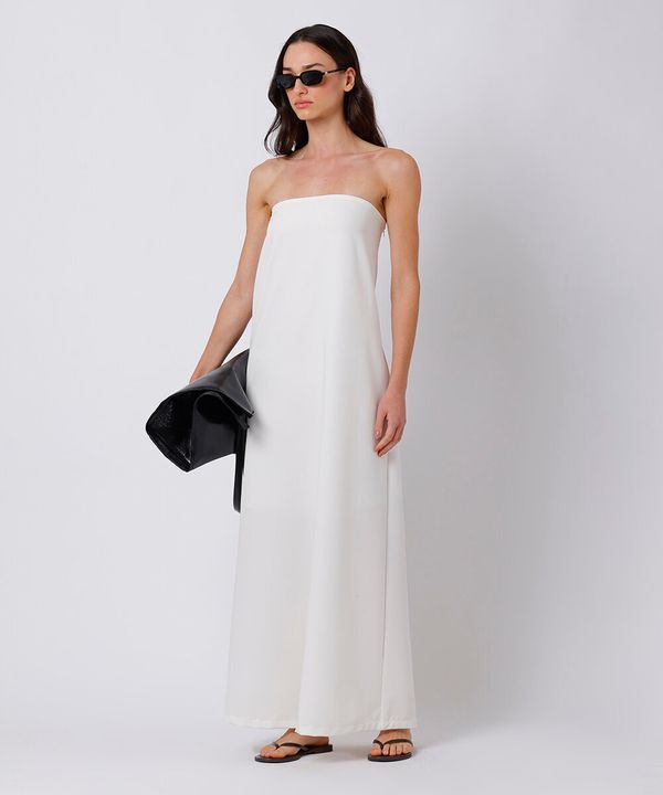 vestido midi sem alça feminino com fenda mindset branco G