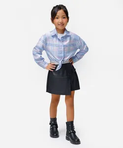 camisa infantil manga longa com amarração xadrez colorida 8