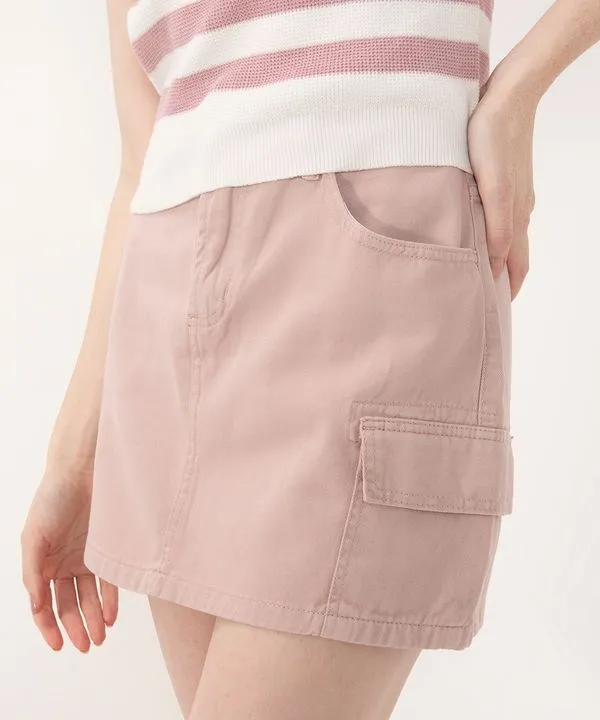 minissaia de sarja cargo cintura média rosa claro 48