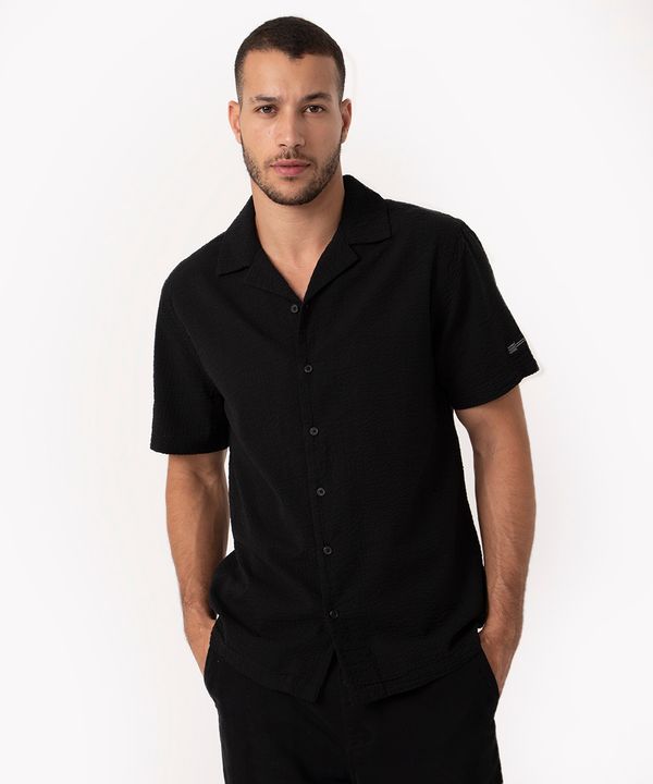 camisa de algodão texturizada manga curta preto P