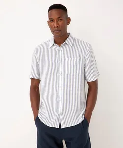 camisa de linho e viscose manga curta azul marinho M