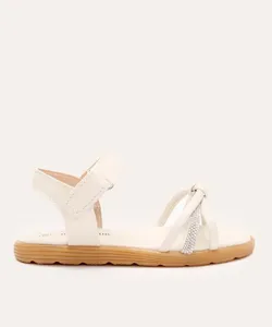 sandália infantil com velcro e strass off white 20