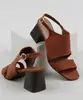 Sandália Feminina Oneself Salto Médio Grosso Bico Quadrado em Suede Cobre 36