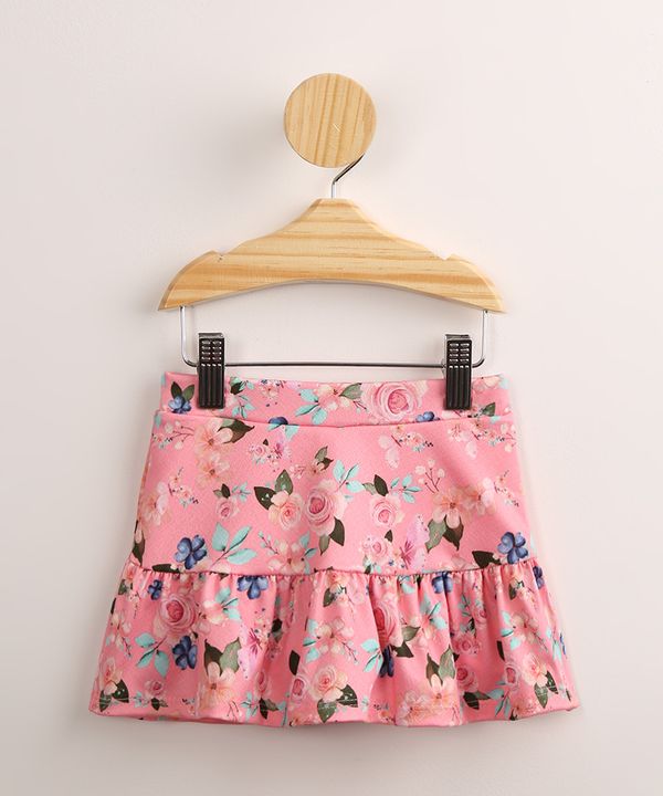 Saia Infantil com Babado Estampada Floral Rosa 1