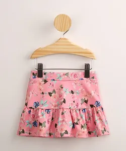 Saia Infantil com Babado Estampada Floral Rosa 3