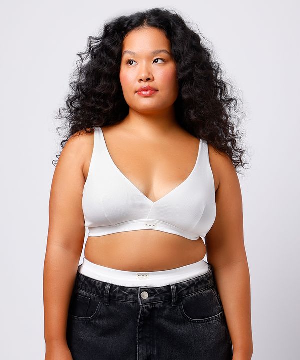 sutiã triângulo feminino de algodão canelado mindset plus size off white 52