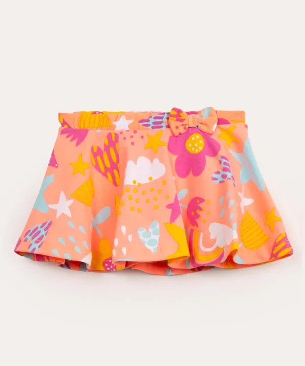 short saia infantil com laço estrelas flores coral 1