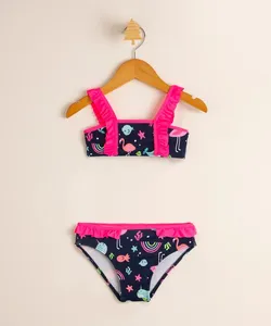 Biquini Infantil Estampado Fundo do Mar com Babados e Proteção UV50+ Azul Marinho 2