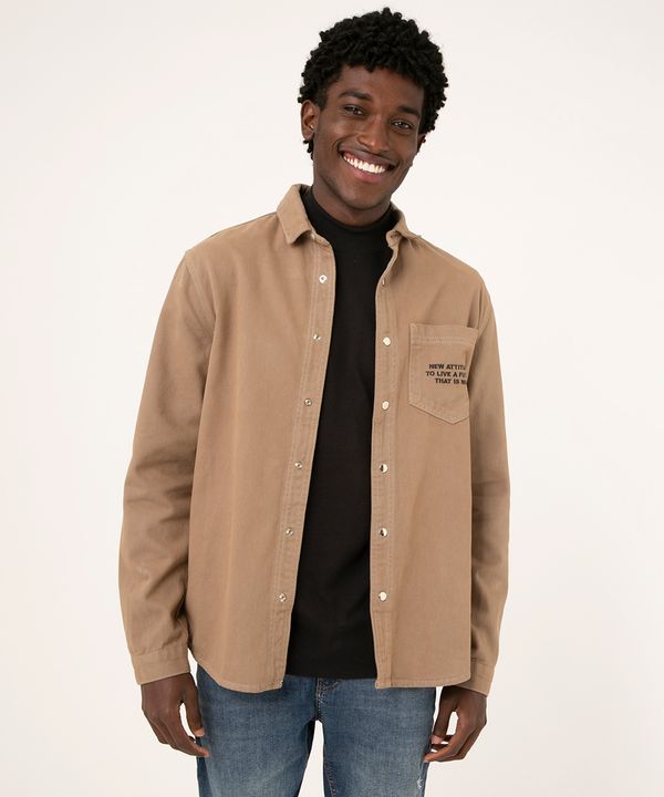 camisa overshirt de sarja manga longa kaki M