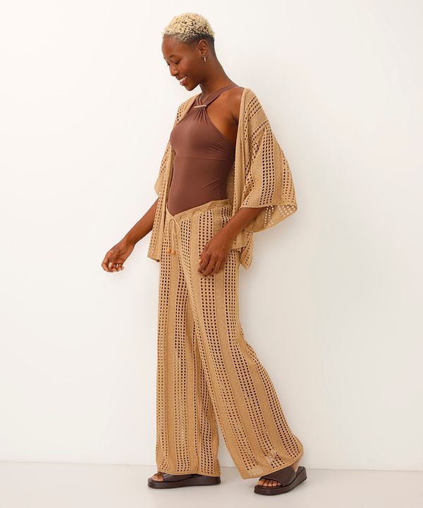 calça saída de praia reta de tricot com cordão bege G
