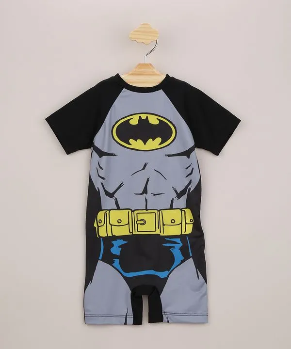 Macaquinho Infantil Batman Manga Curta com Proteção UV50+ Preto 2