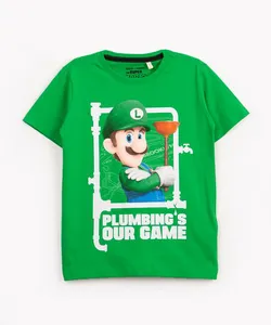 camiseta infantil de algodão manga curta luigi bros verde 4