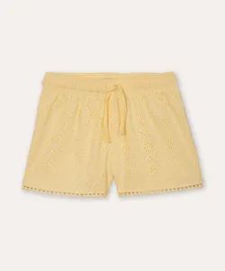 short infantil de algodão com laise amarelo 8
