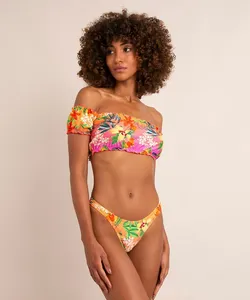 biquíni asa delta estampado floral abacaxi proteção uv50+ laranja M