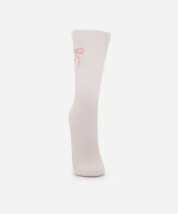 meia cano longo feminina lacinho off white 34-39