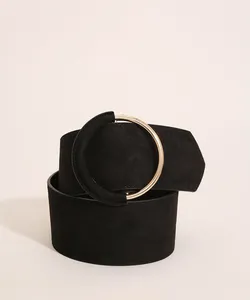 Cinto Largo com Fivela Redonda Revestida Preto 85CM