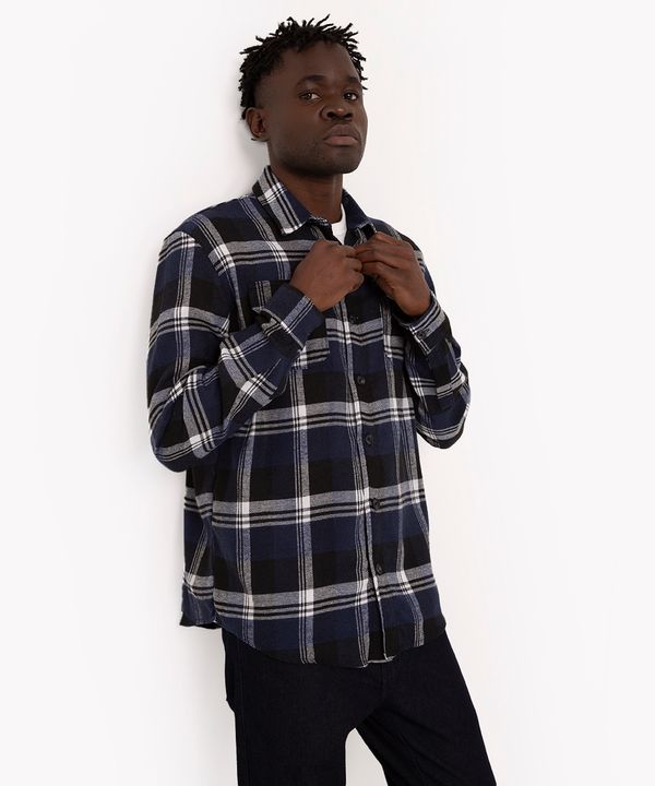 camisa flanelada xadrez manga longa azul M