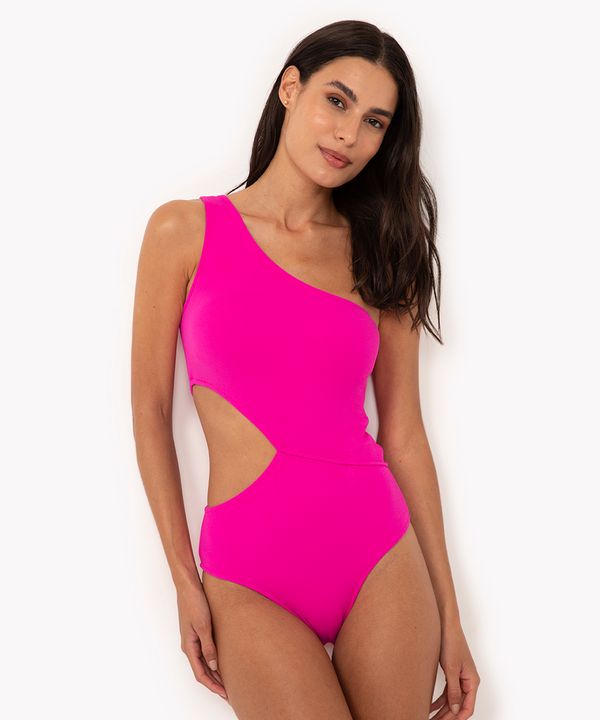 maio ombro único cut out com bojo proteção uv rosa choque P