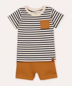 conjunto infantil curto listrado bege 18-24