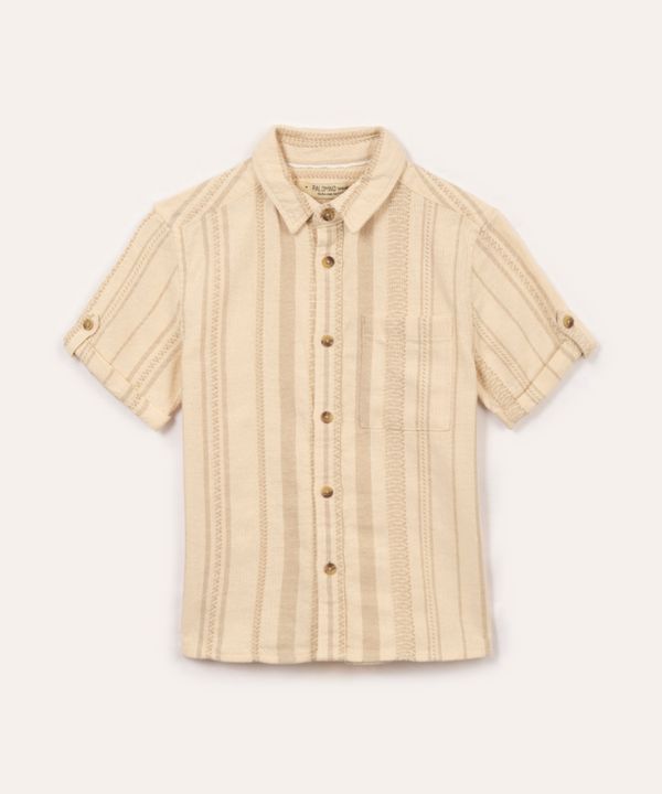 camisa de algodão infantil listrada manga curta bege 4