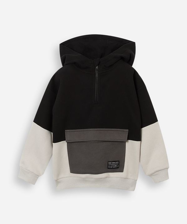 blusão infantil de moletom com capuz e bolso cinza 10