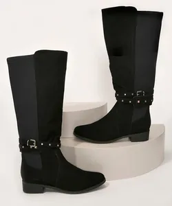 Bota Feminina Bebecê Montaria Cano Alto e Tachas Salto Baixo Preta 35