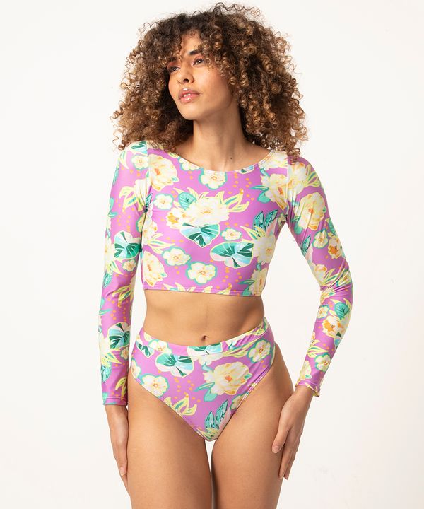 biquíni calcinha tanga hot pant floral com proteção uv50+ lilás PP