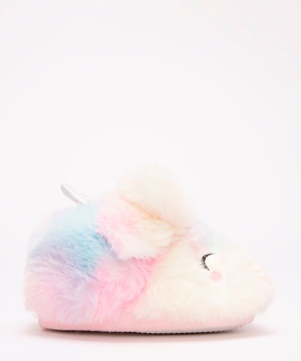 pantufa infantil de pelúcia unicórnio rosa 19-20