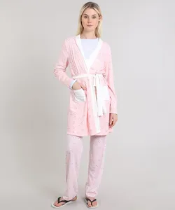 Roupão Feminino Estampado de Coelhinhos Rosa G