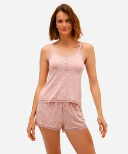 pijama short doll feminino com renda estampado rosa G
