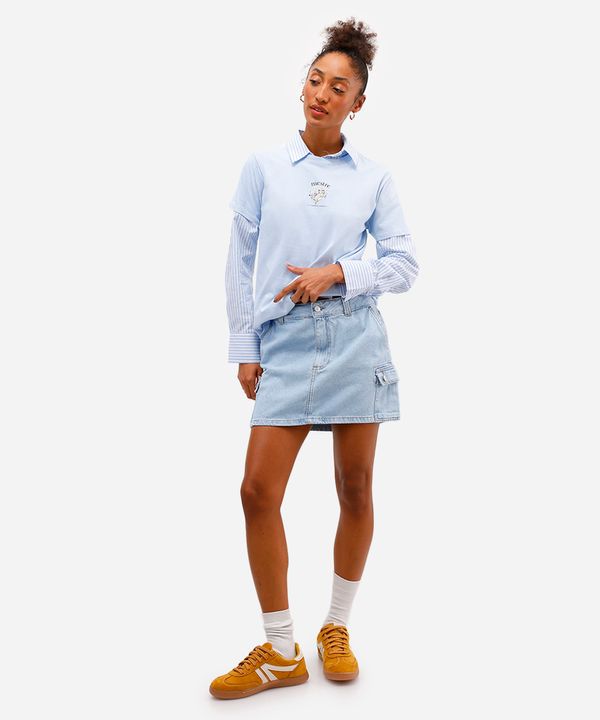 minissaia cargo feminina jeans - jeans claro 36