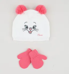 Kit Infantil de Gorro de Tricô Marie Branco + Luva Rosa Único