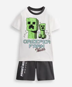 pijama curto infantil de algodão minecraft cinza 8