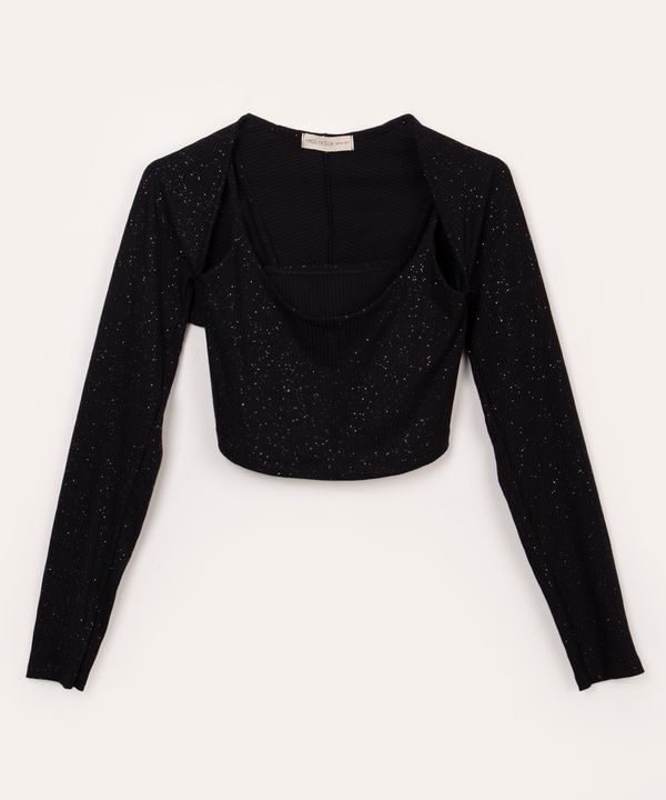 conjunto juvenil top e bolero manga longa preto 16