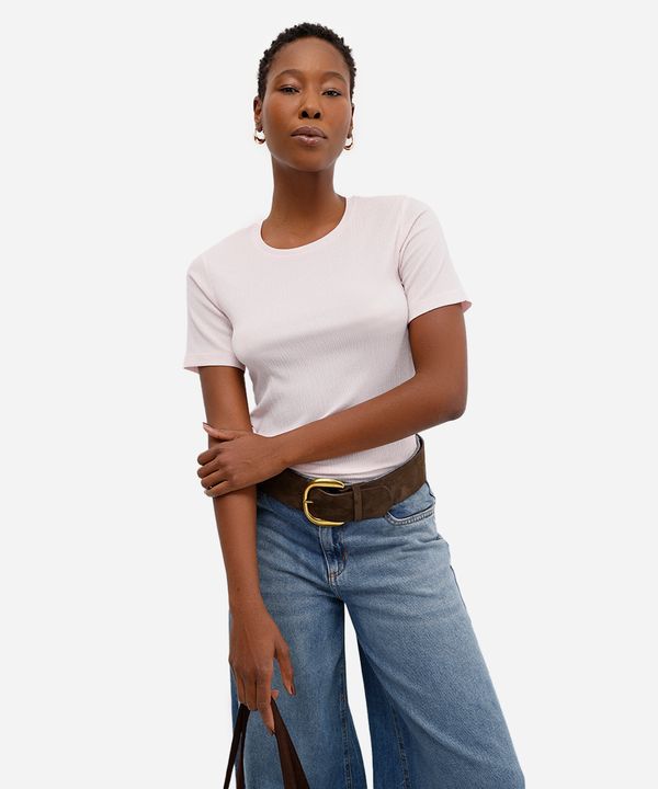 blusa básica feminina baby look texturizada rosa G