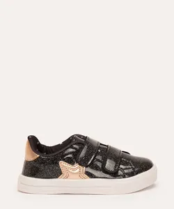 tênis infantil com velcro estrela preto 26