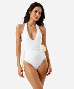 maiô frente única feminino com flor off white M