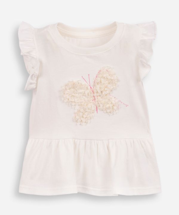 blusa infantil de algodão bordado borboleta com recortes e babados off white 2
