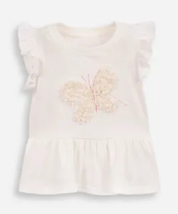 blusa infantil de algodão bordado borboleta com recortes e babados off white 4