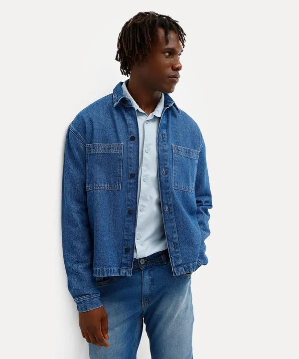 camisa overshirt masculina jeans azul P