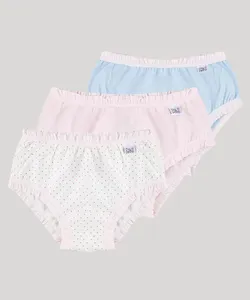 Kit de 3 Calcinhas Infantil DelRio com Babado Multicor PP