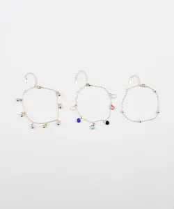 Kit de 3 Pulseiras Femininas com Pingentes Dourado Único
