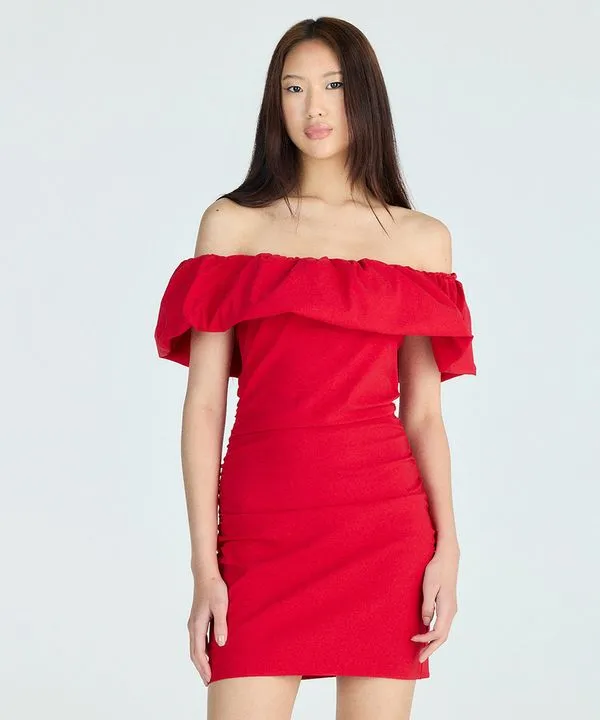 vestido curto feminino ombro a ombro com babado vermelho M