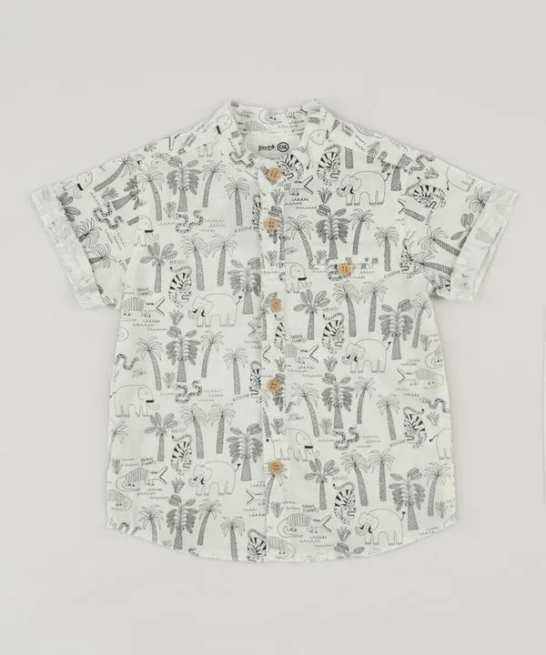 Camisa Infantil Bento Estampada Floresta Gola Padre Manga Curta Off White 2
