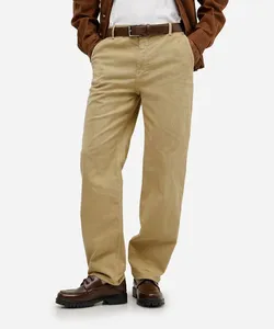 calça reta masculina de sarja texturizada bege 42
