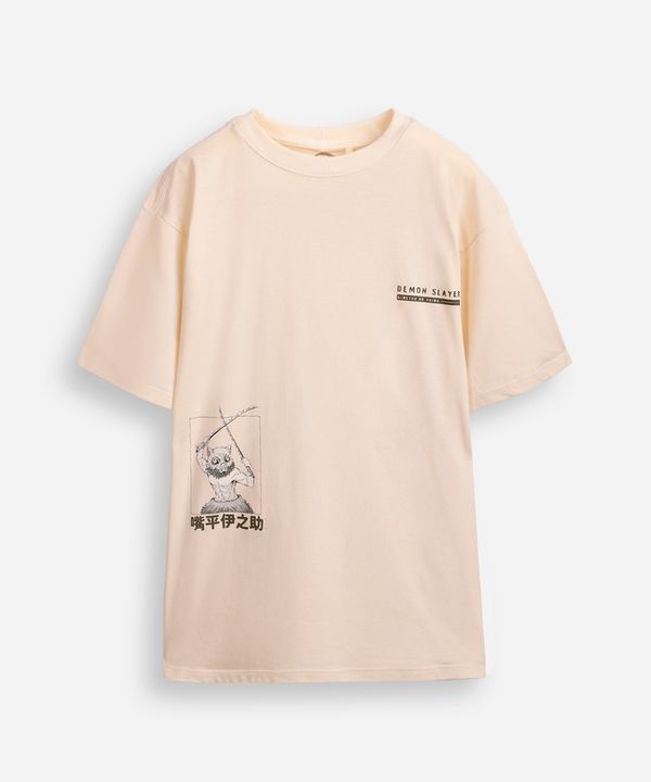 camiseta de algodão juvenil demon slayer bege 10
