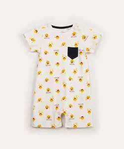 macaquinho infantil manga curta com bolso baby shark off white 3-6