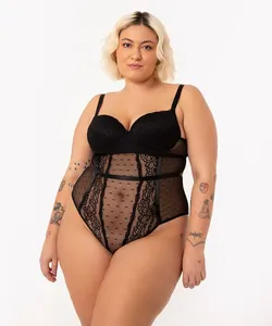 body plus size de renda com bojo preto 50